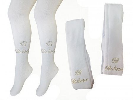Махровые белые колготки со стразами для девочки  A.VEASA